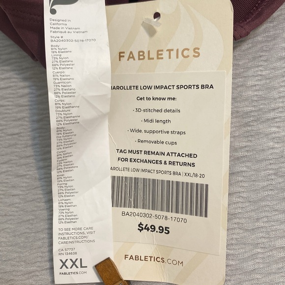 Fabletics Sports Bra Women’s XXL 18-20 Plum Purple Charollete Low Impact NWT - Picture 4 of 8